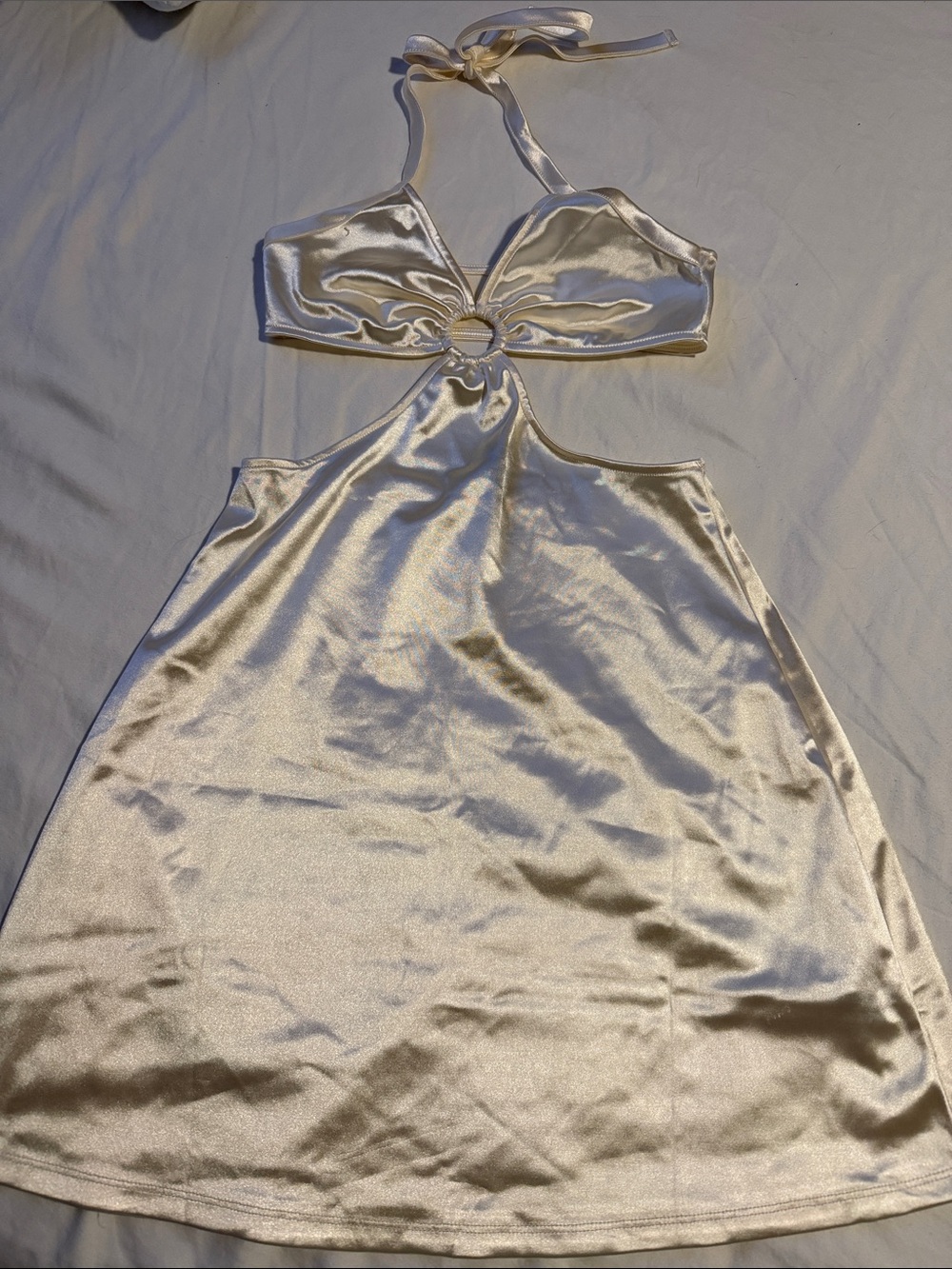 H&M Satin Halter Cutout Mini Dress in Ivory